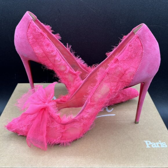 CHRISTIAN LOUBOUTIN TOUFROU FLORAL EMBROIDED VELVET HEELS PINK - Picture 4 of 7